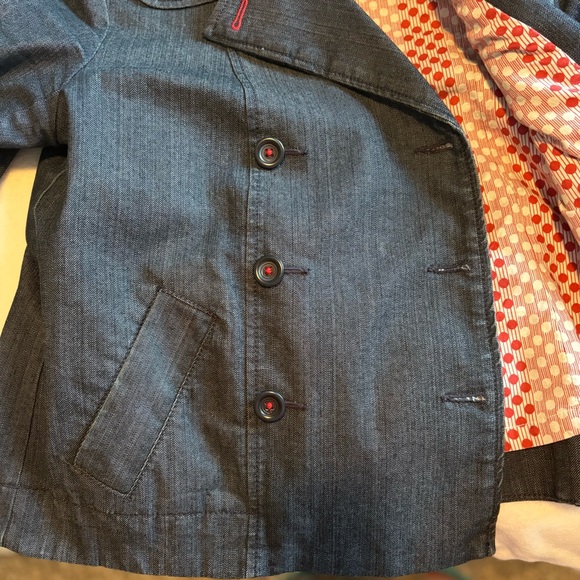 LOFT Vintage Dark Wash Denim Style Double-Breasted Pea Coat with Pockets - Picture 7 of 17